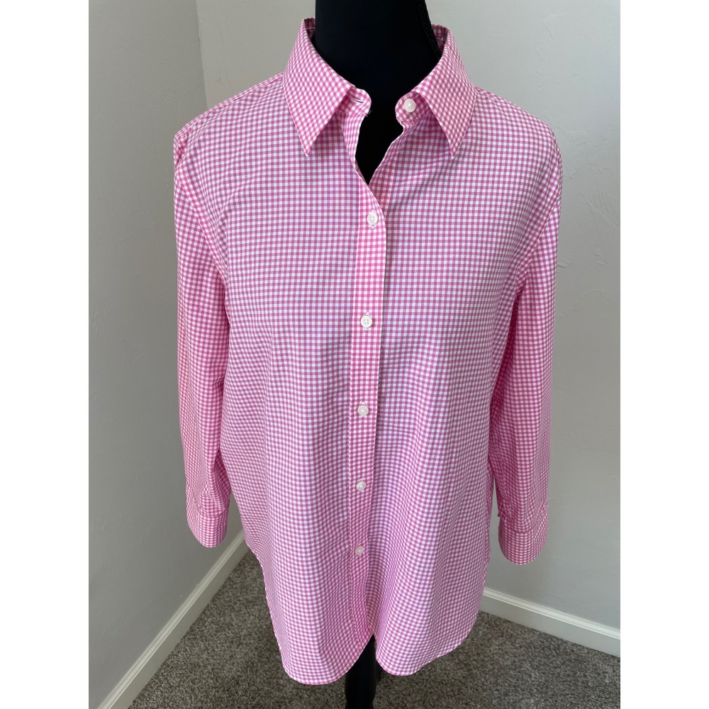 Chaps Classics Petite Pink Gingham No Iron Cotton Button Down Shirt Size PL